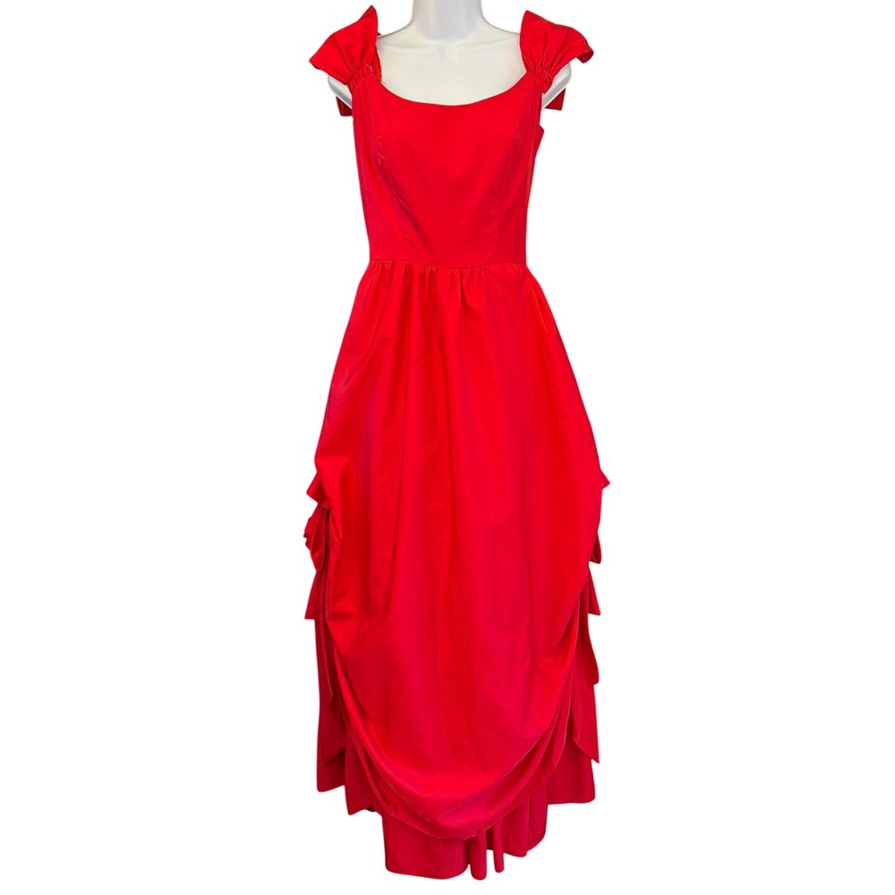 Vintage Red Bustle Gown Square Neck Bow Detail Regencycore Victorian Romantic